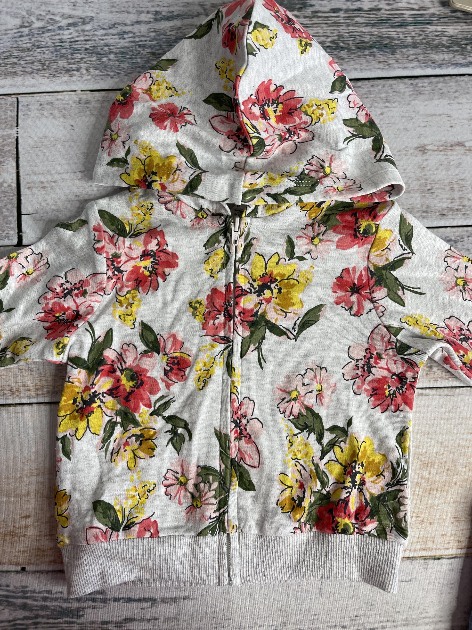 Little Me Girls Grey | Pink floral Hoodie Size: 9 months Grey | Pink floral