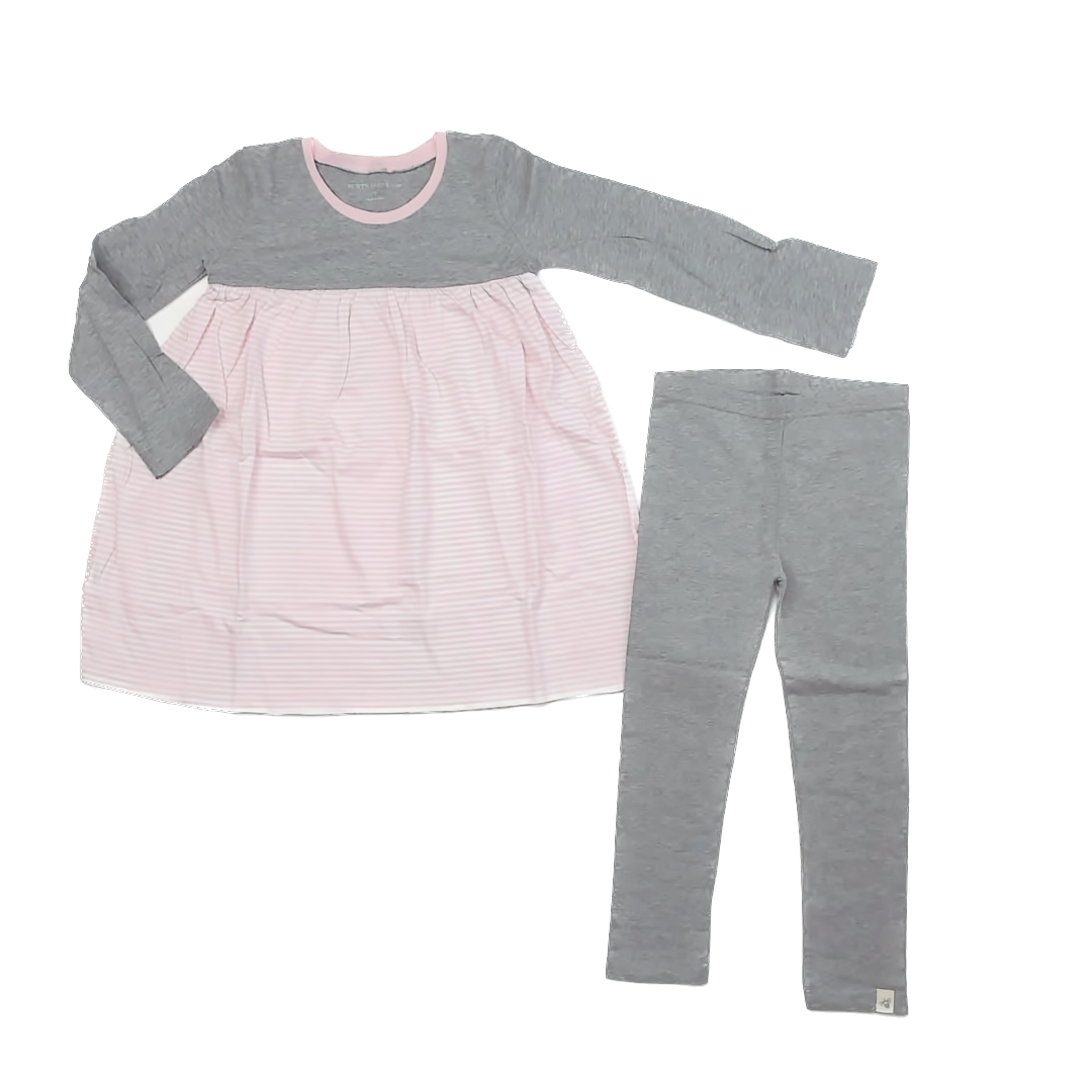 Burt's Bees Girls Grey | Pink & White Stripe Apparel Sets Size: 5T Grey | Pink & White Stripe