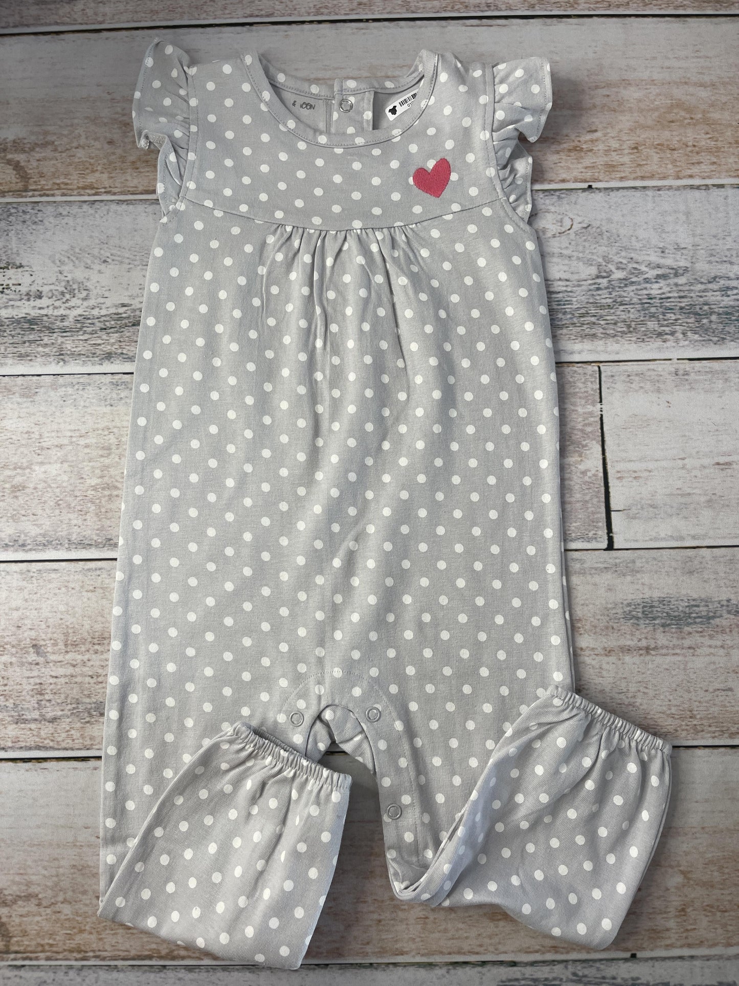 Mac and Moon Girls Grey | polka dot Romper Size: 12-18 months Grey | polka dot