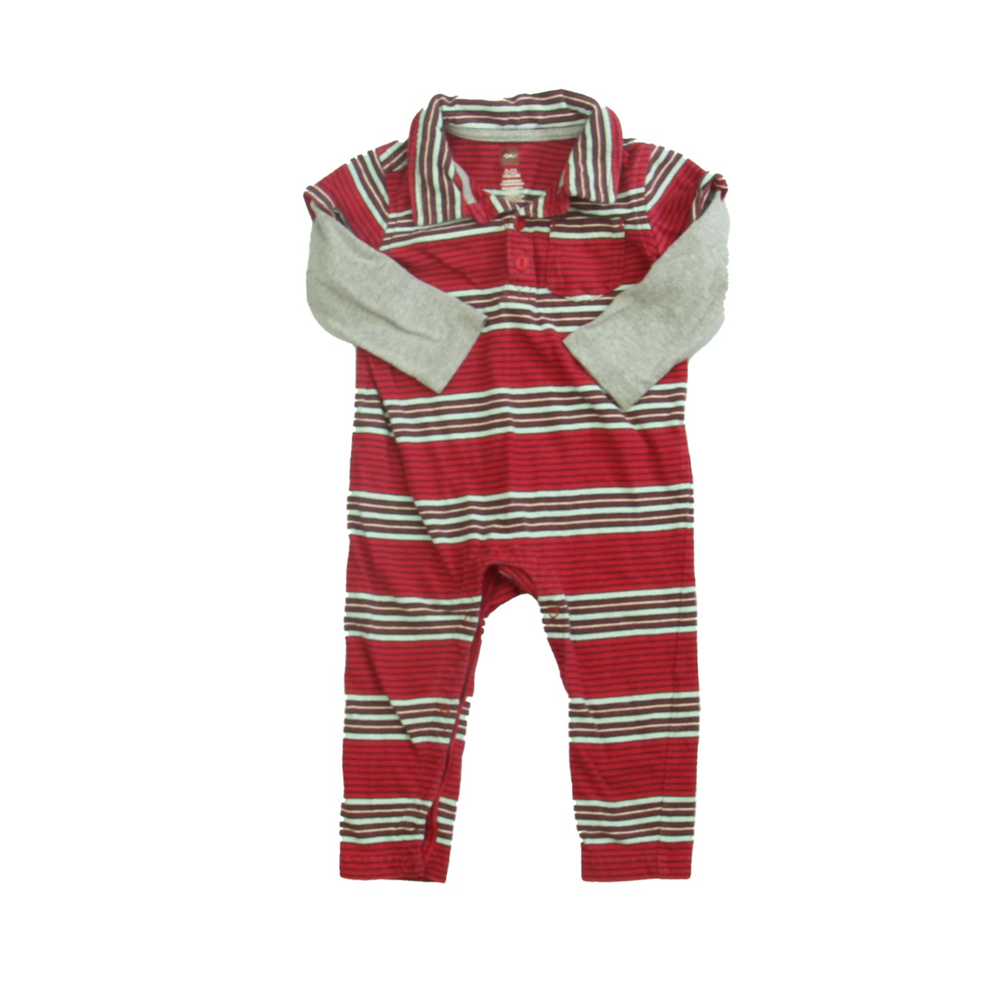 Tea Boys Grey | Red | Brown | Stripes Long Sleeve Outfit Size: 6-12 Months Grey | Red | Brown | Stripes