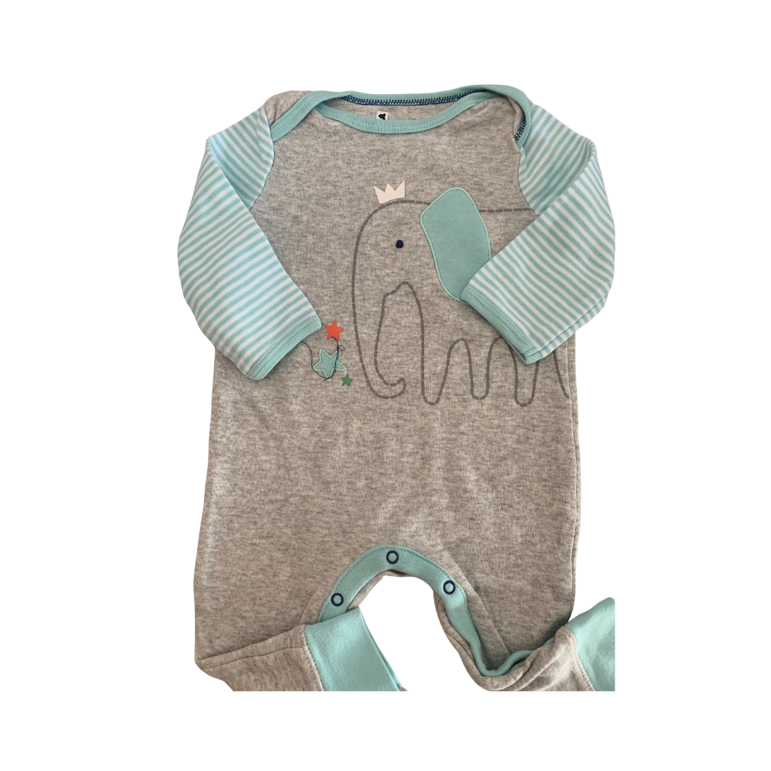 Cloud Island Boys Grey | Teal | Elephant Long Sleeve Outfit Size: 3-6 months Grey | Teal | Elephant
