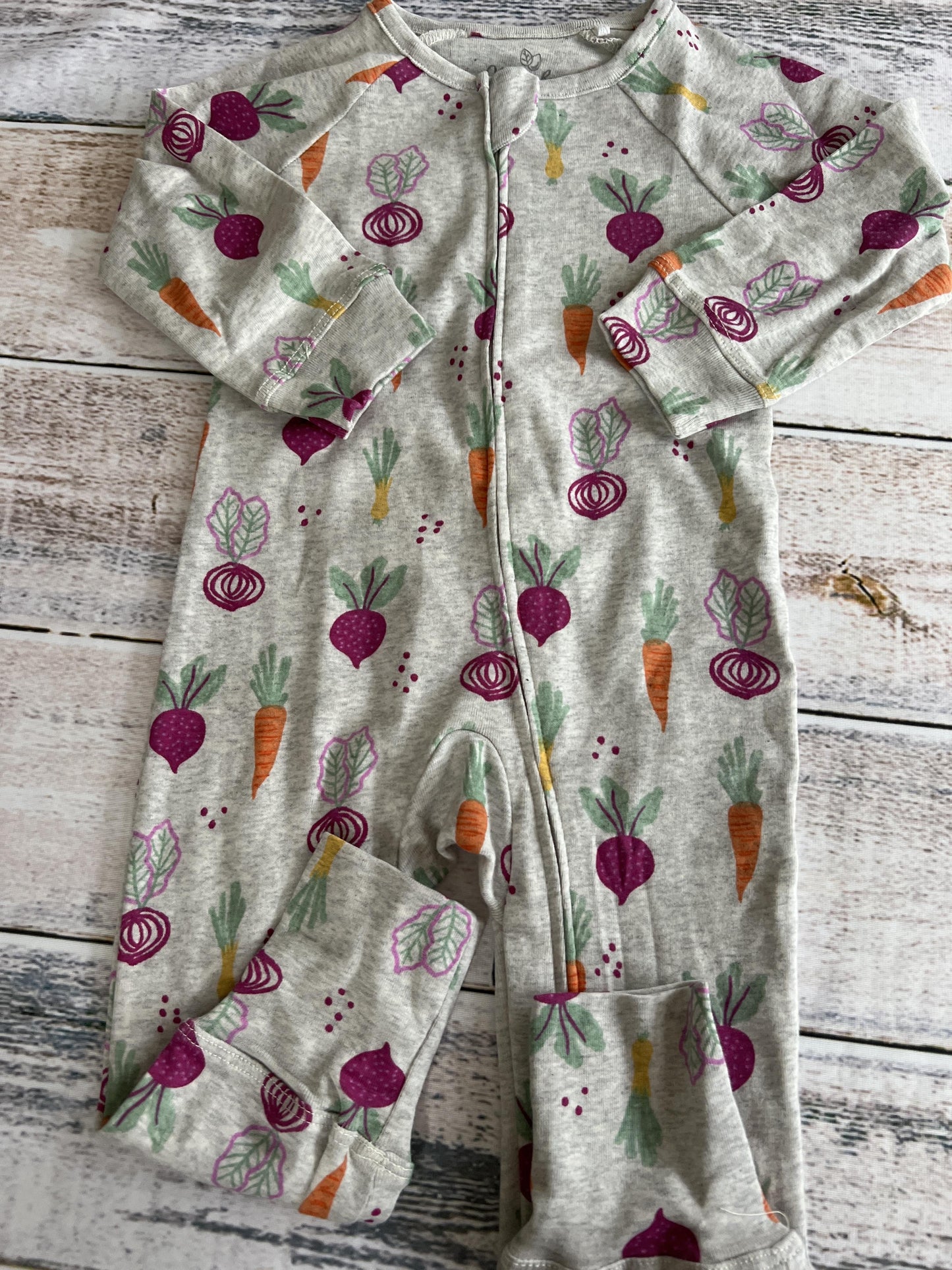 Oliver & Rain Girls Grey | Veggies Long Sleeve Outfit Size: 12 months Grey | Veggies