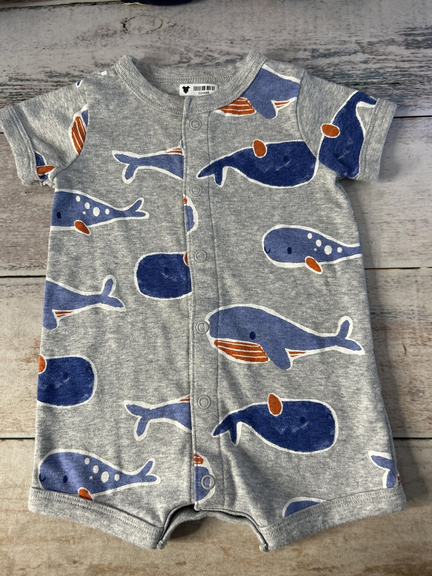 Carters Unisex Grey | whales Romper Size: 0-3 months Grey | whales