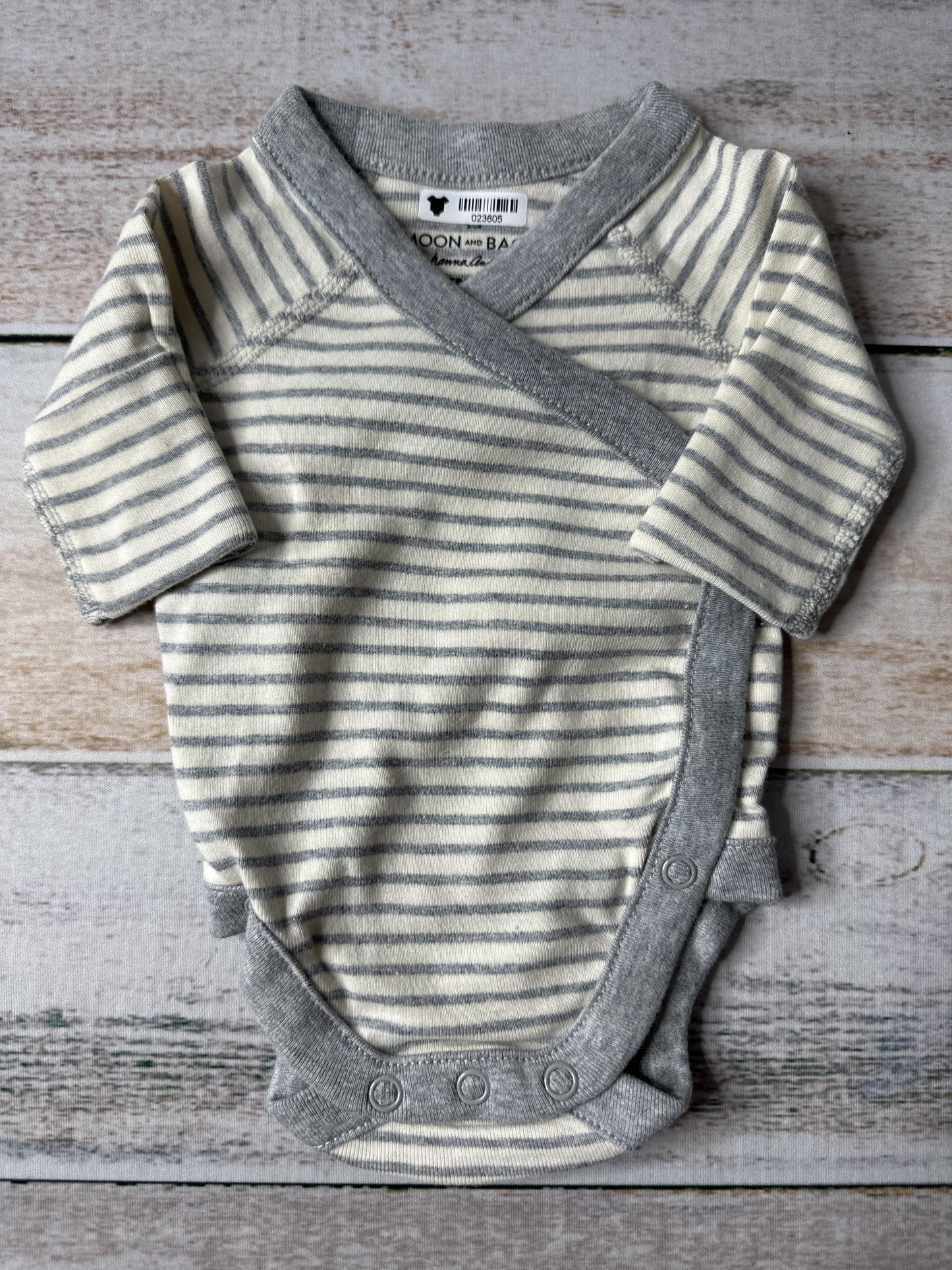Moon and back Unisex Grey | White | Stripe Onesie Size: Preemie Grey | White | Stripe
