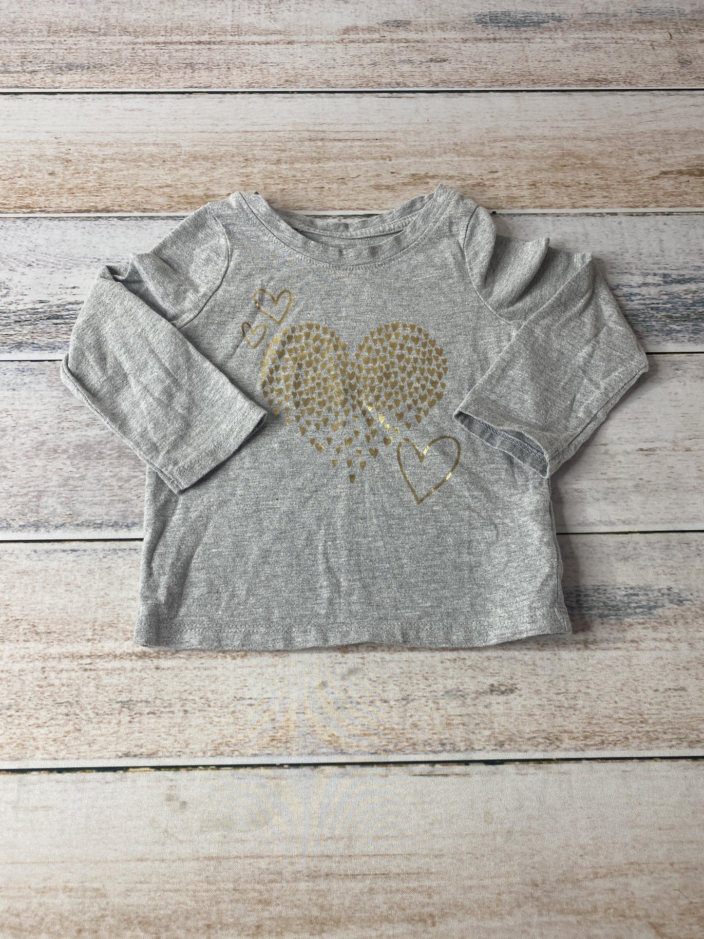 Cat & Jack Girls Hearts | Grey Long Sleeve T-Shirt Size: 12M Hearts | Grey