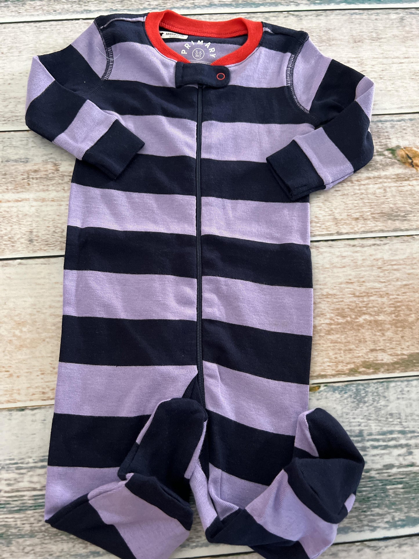 Primary Unisex Indigo | Navy Blue | Stripe Pajamas Size: 3-6 months Indigo | Navy Blue | Stripe