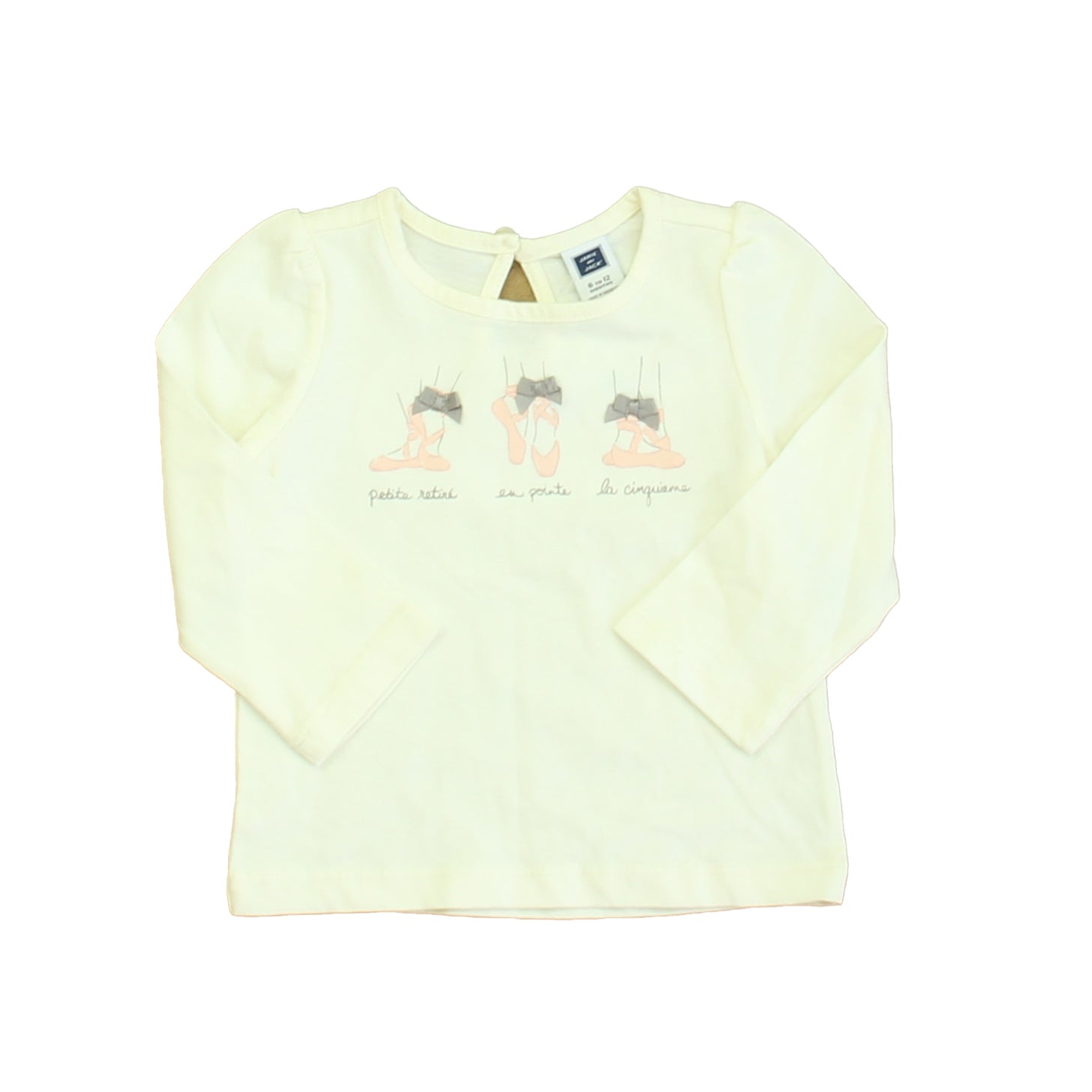 Janie and Jack Girls Ivory Ballet Shoes Long Sleeve T-Shirt Size: 6-12 Months Ivory Ballet Shoes