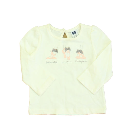 Janie and Jack Girls Ivory Ballet Shoes Long Sleeve T-Shirt Size: 6-12 Months Ivory Ballet Shoes