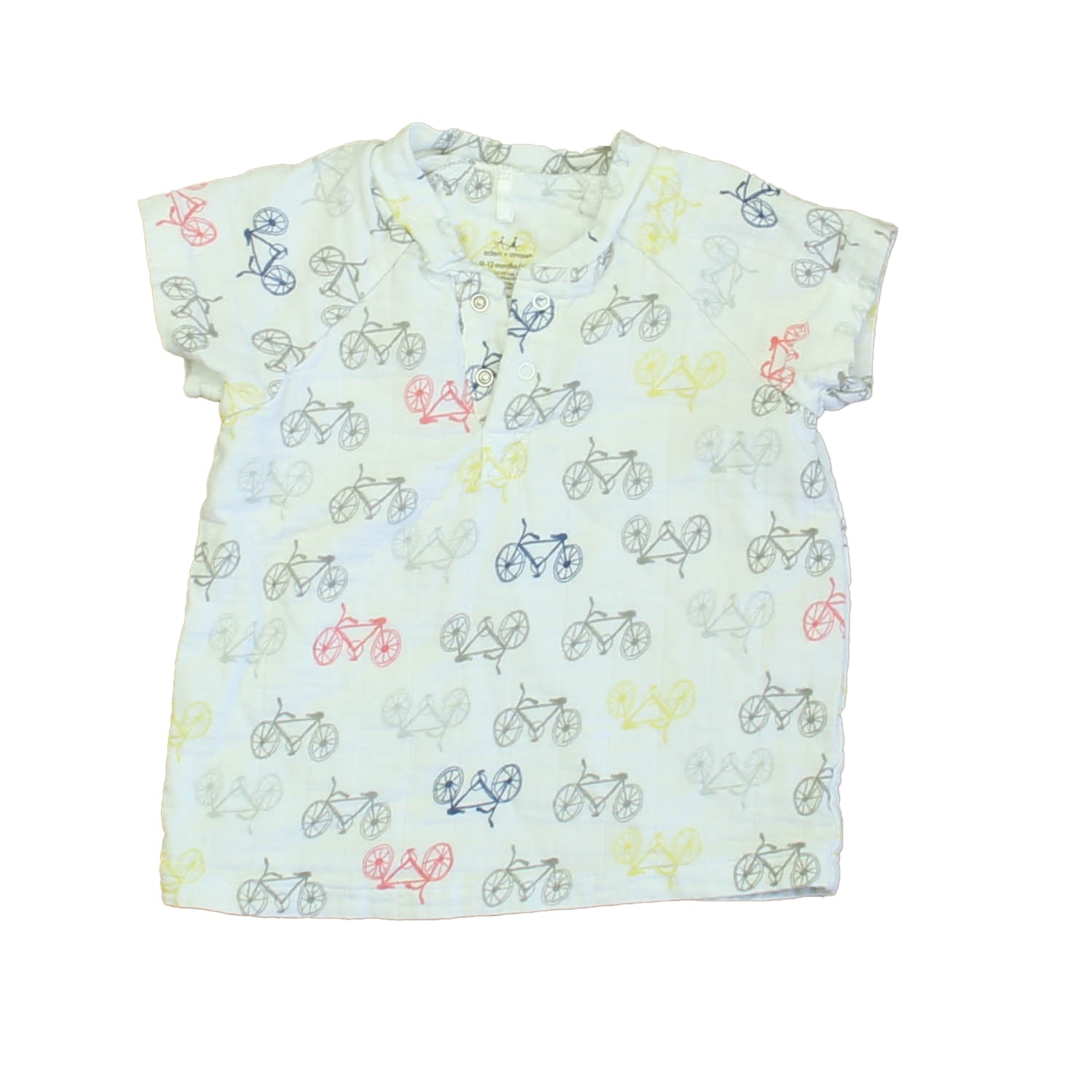 Aden + Anais Boys Ivory Bicycles Short Sleeve Shirt Size: 9-12 Months Ivory Bicycles