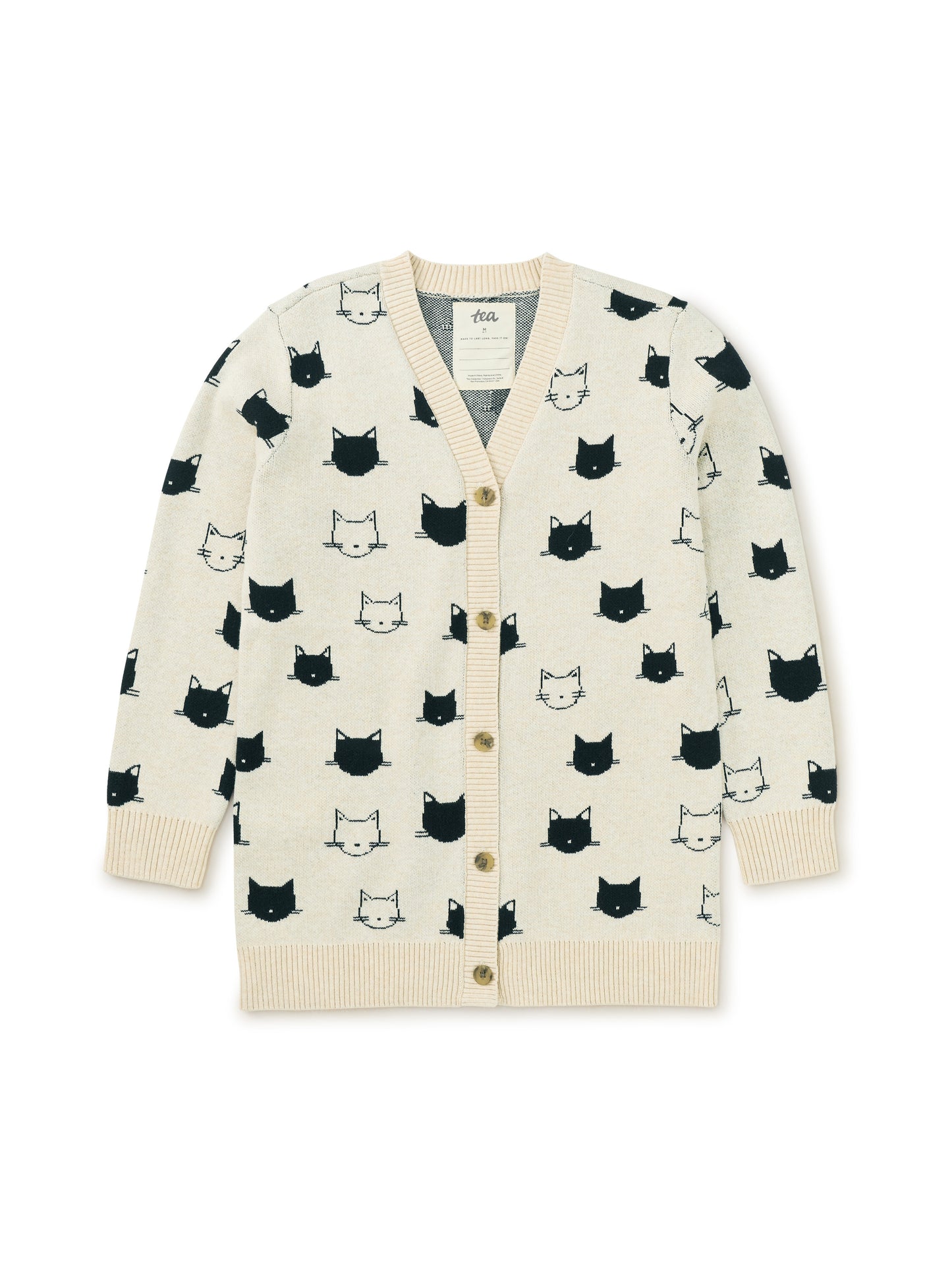 Tea Collection Girls Ivory | Black Cat Cardigan Size: 4-5T Ivory | Black Cat
