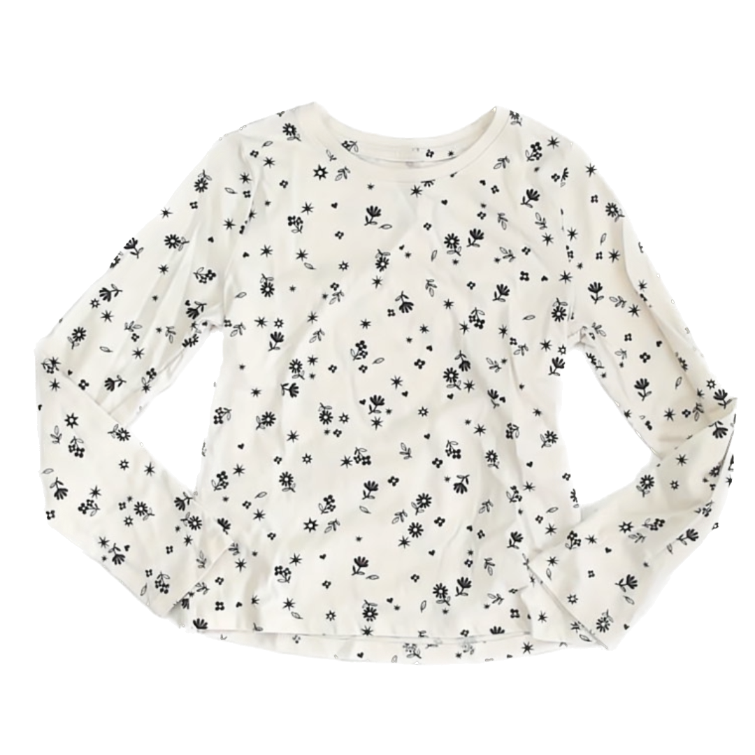 Wonder Nation Girls Ivory | Black Long Sleeve T-Shirt Size: 7-8 Years Ivory | Black