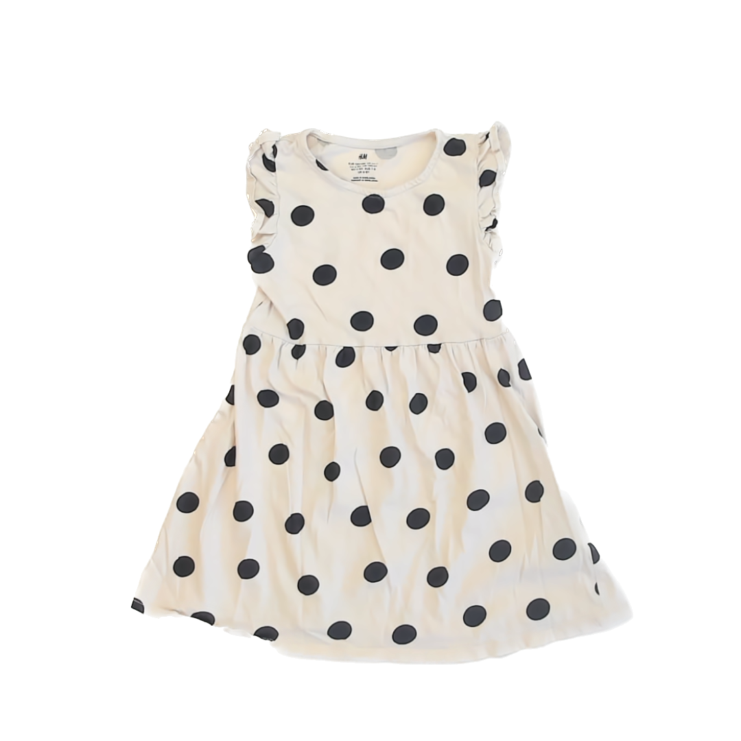 H&M Girls Ivory | Black Dress Size: 6-7 Years Ivory | Black