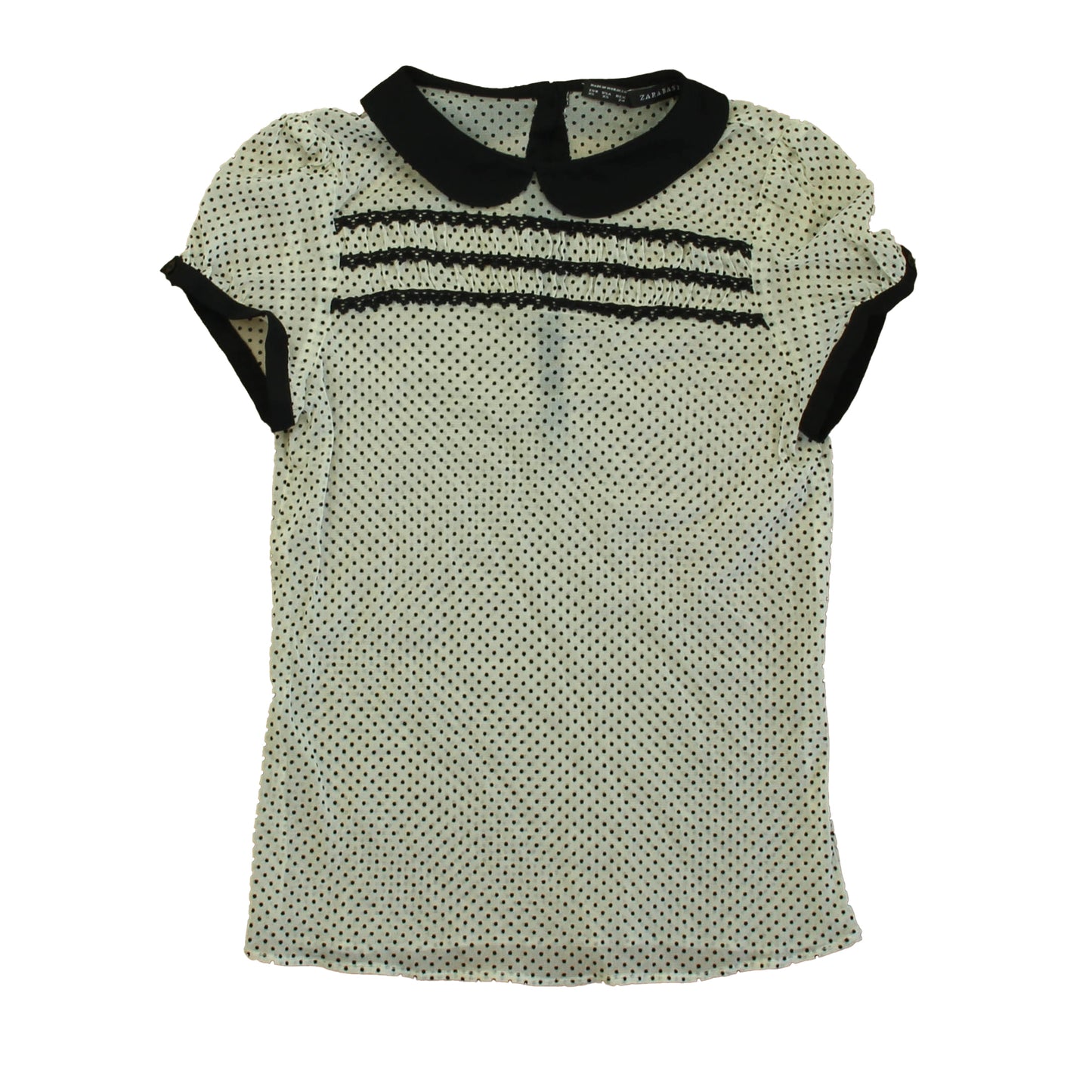 Zara Girls Ivory | Black Short Sleeve Shirt Size: 3-4T Ivory | Black