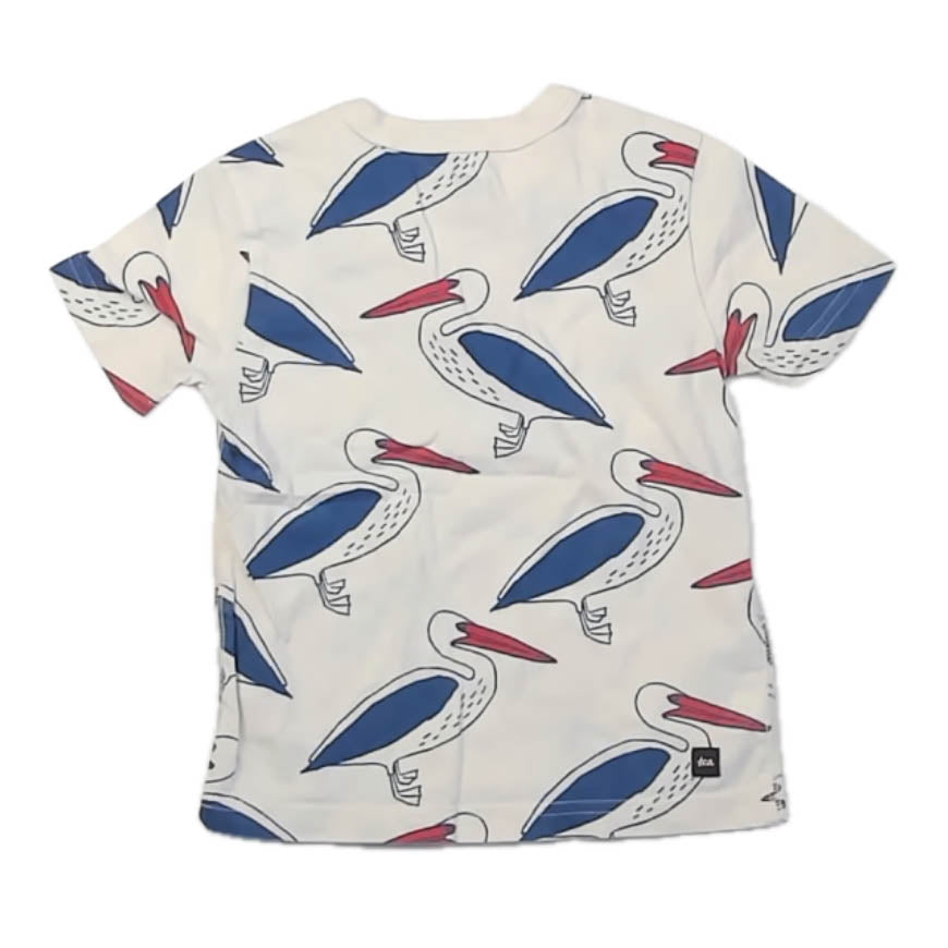 Tea Collection Girls Ivory | Blue Pelicans T-Shirt Size: 3T Ivory | Blue Pelicans