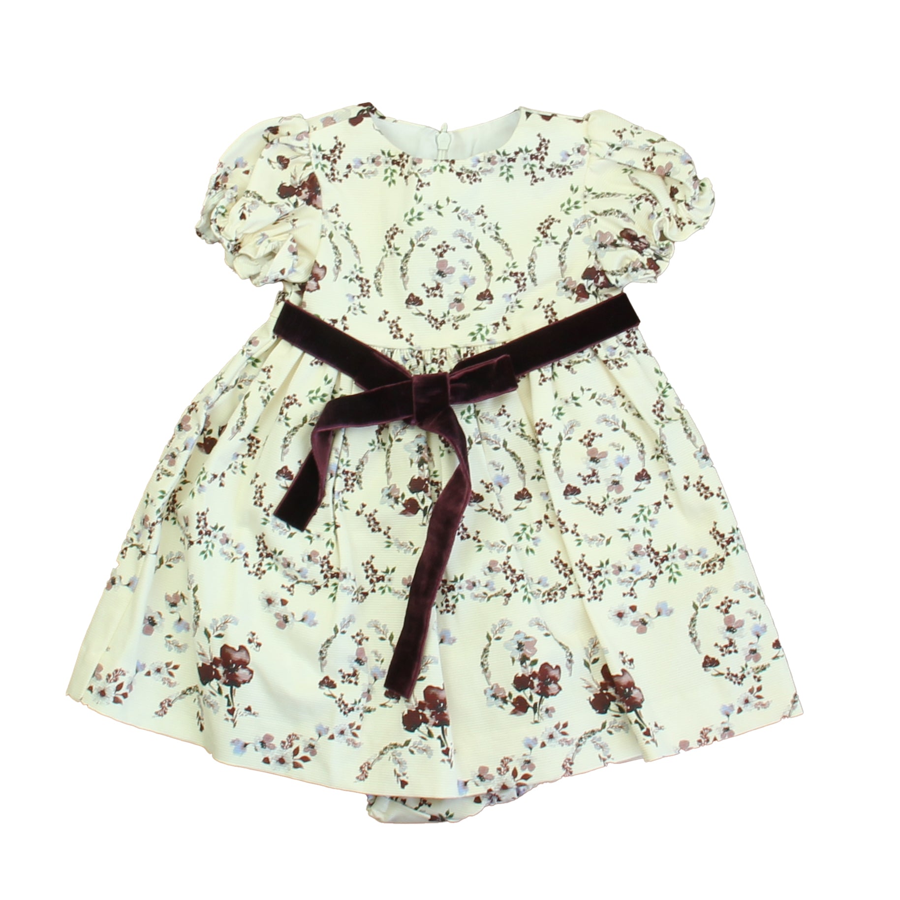Edghill Collection Girls Ivory | Burgundy Floral Dress Size: 9 Months Ivory | Burgundy Floral