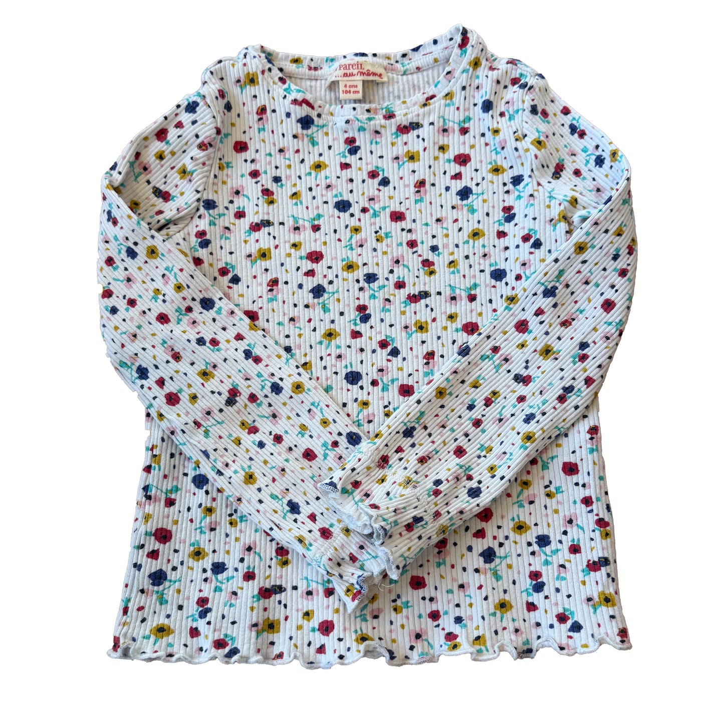 Du Pareil Girls Ivory Floral Long Sleeve Shirt Size: 4T Ivory Floral