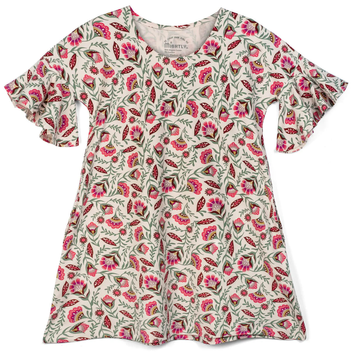 Mightly Girls Ivory Floral Dress Size: 6-14 Years Ivory Floral