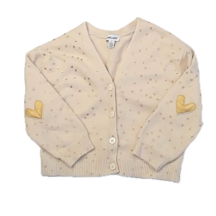 Splendid Girls Ivory | Gold Hearts Cardigan Size: 5T Ivory | Gold Hearts