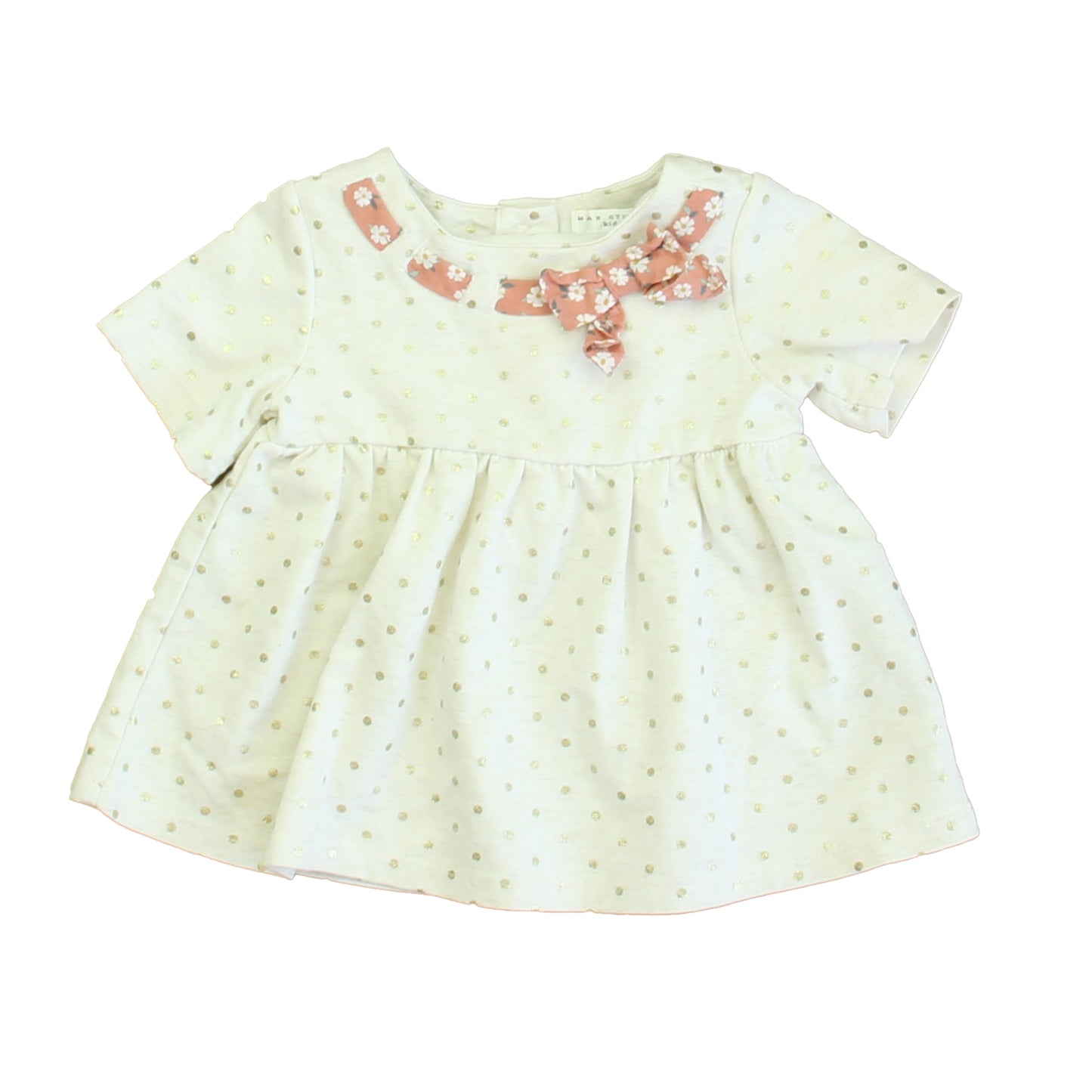 Max Studio Girls Ivory | Gold Polka Dots Dress Size: 12 Months Ivory | Gold Polka Dots