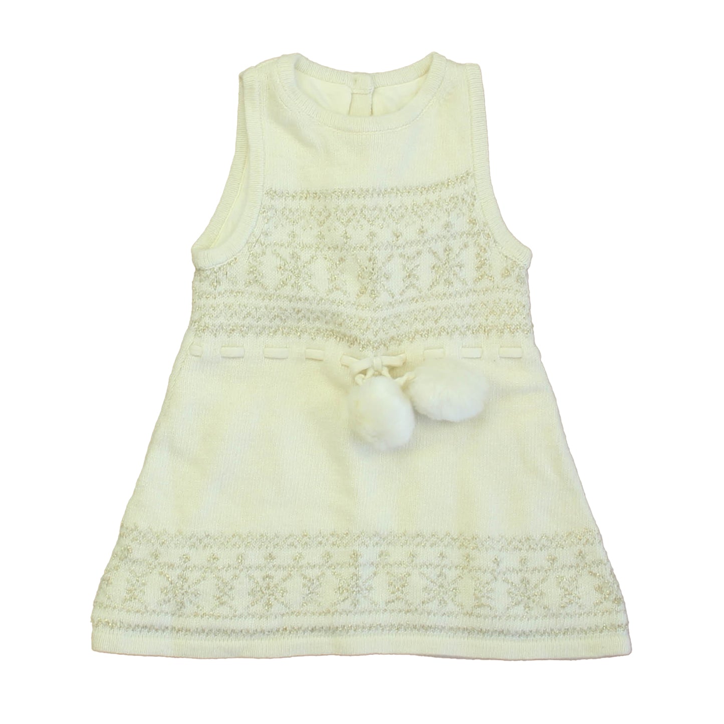 Janie and Jack Girls Ivory | Gold Sweater Dress Size: 6-12 Months Ivory | Gold