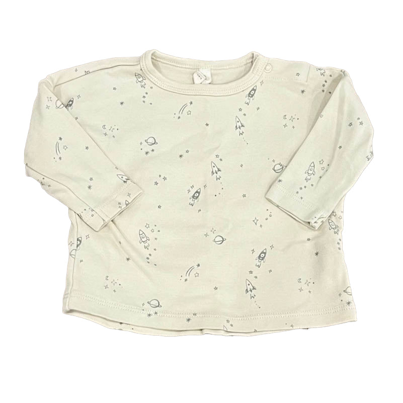 Quincy Mae Boys Ivory | Gray Rockets Long Sleeve Shirt Size: 3-6 Months Ivory | Gray Rockets