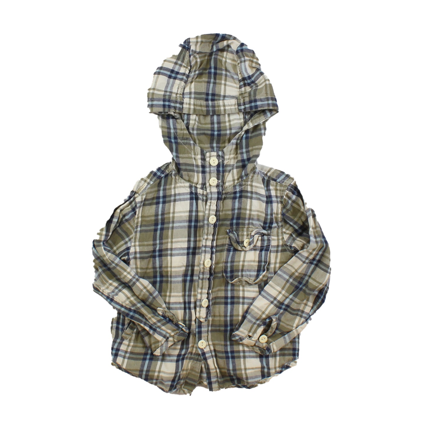 Peek Boys Ivory | Green | Plaid Button Down Long Sleeve Size: 2-3T Ivory | Green | Plaid