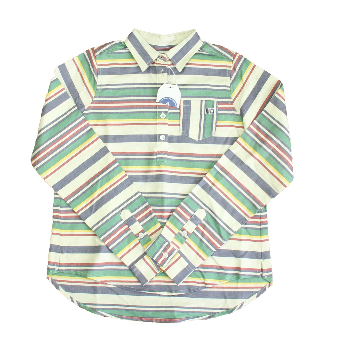 Classic Prep Boys Ivory | Green | Red | Yellow Stripe Button Down Long Sleeve Size: 6-14 Years Ivory | Green | Red | Yellow Stripe