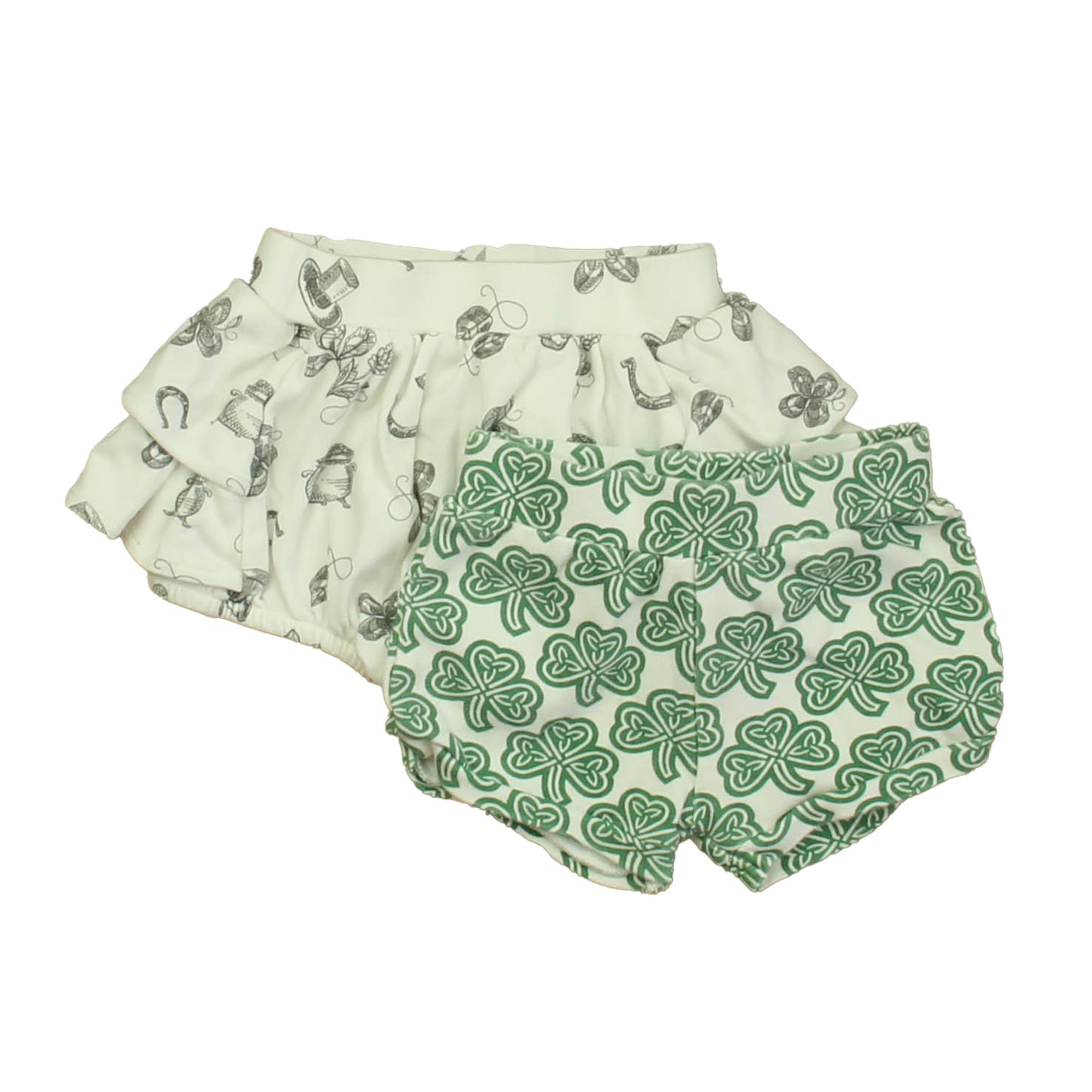 Kate Quinn Organics Unisex Ivory | Green Shamrocks Shorts Size: 12-18 Months Ivory | Green Shamrocks