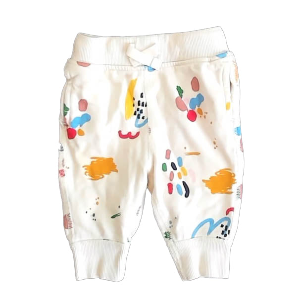 Hanna Andersson Unisex Ivory Paint Splatter Casual Pants Size: 3-6 Months Ivory Paint Splatter