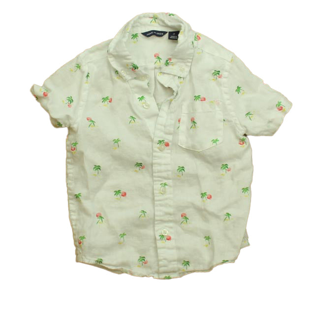 Janie and Jack Boys Ivory Palm Trees Button Down Short Sleeve Size: 2T