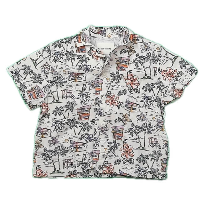 The New Society Boys Ivory Palm Trees Button Down Short Sleeve Size: 2T Ivory Palm Trees
