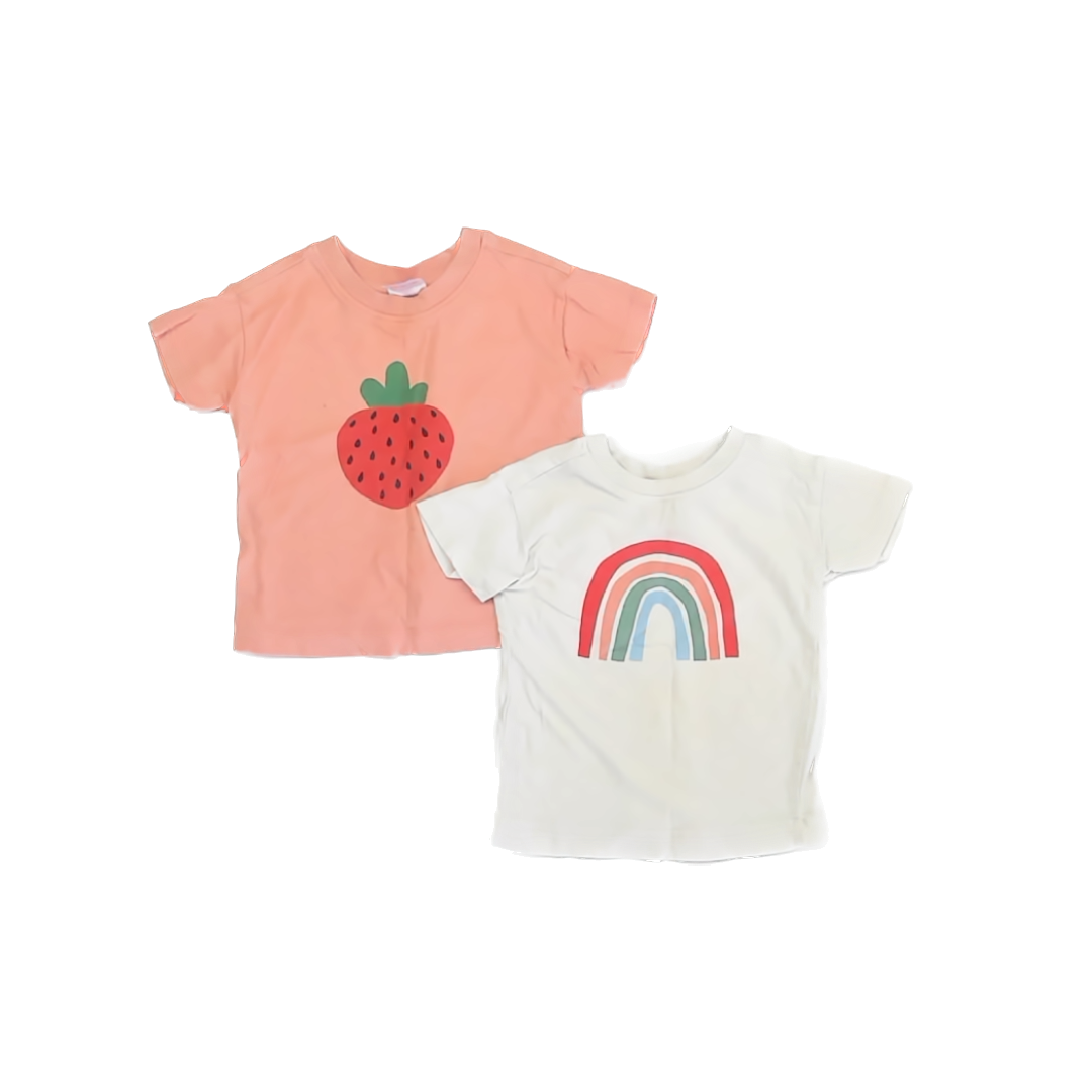 Hanna Andersson Girls Ivory | Peach T-Shirt Size: 12-18 Months Ivory | Peach