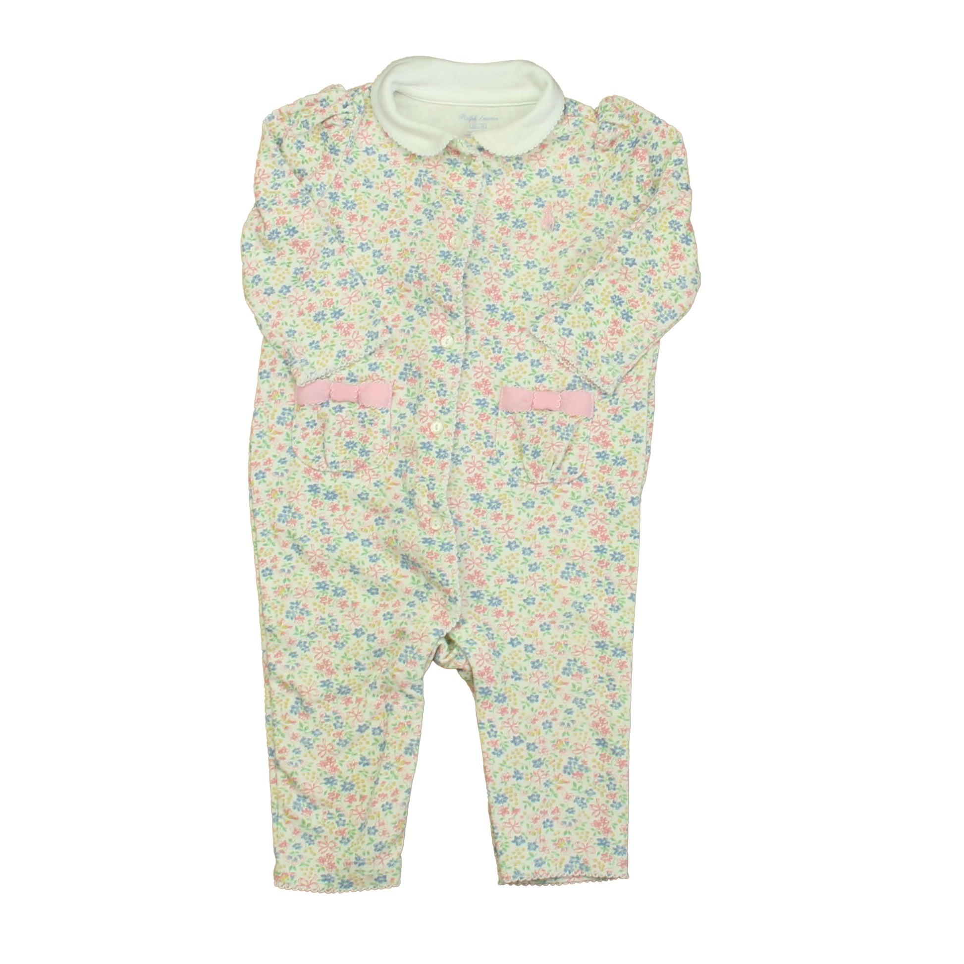Ralph Lauren Girls Ivory | Pink | Blue Floral Long Sleeve Outfit Size: 6 Months Ivory | Pink | Blue Floral