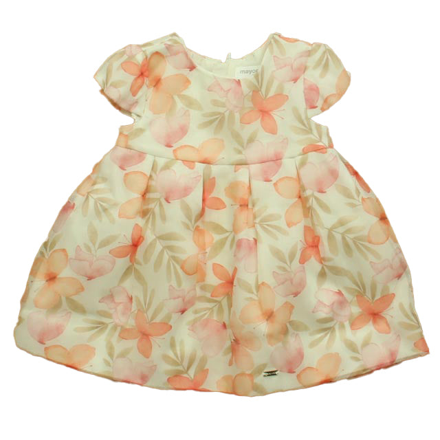 Mayoral Girls Ivory | Pink Floral Dress Size: 2-4 Months Ivory | Pink Floral