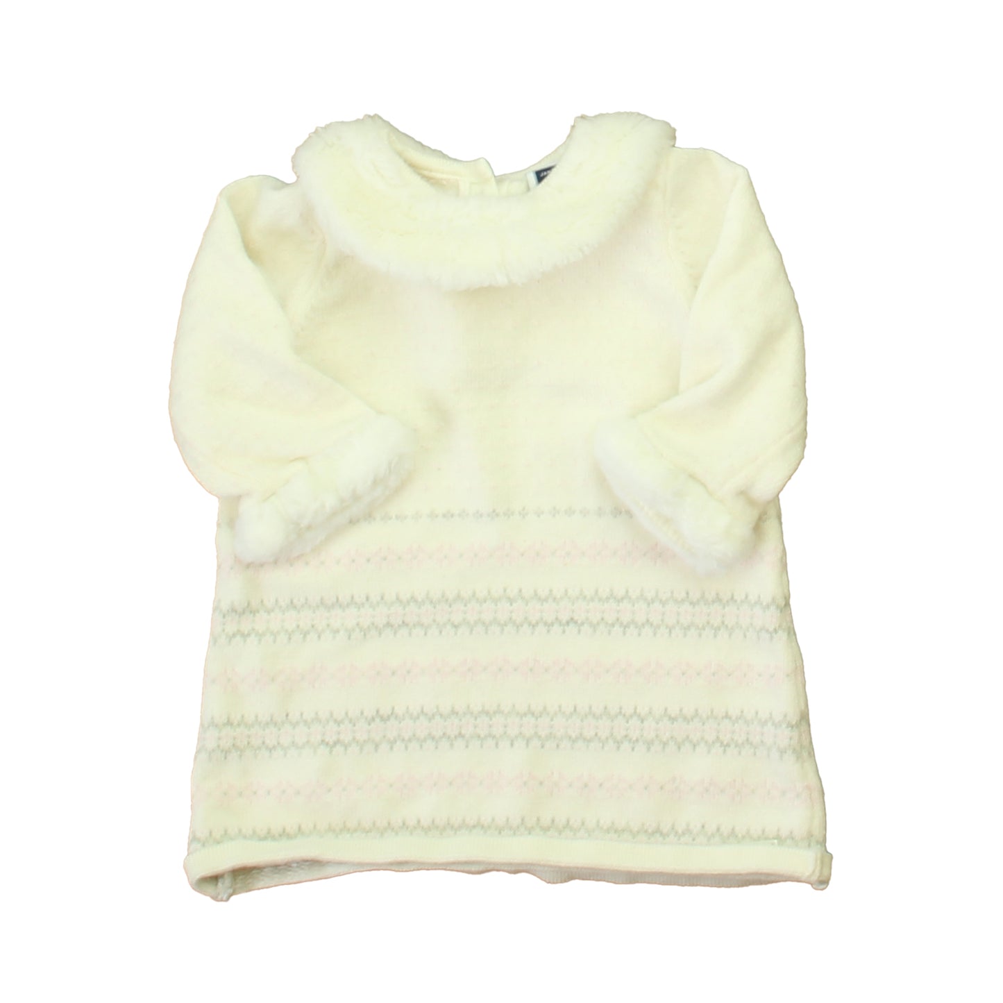 Janie and Jack Girls Ivory | Pink | Gray Sweater Dress Size: 3-6 Months Ivory | Pink | Gray