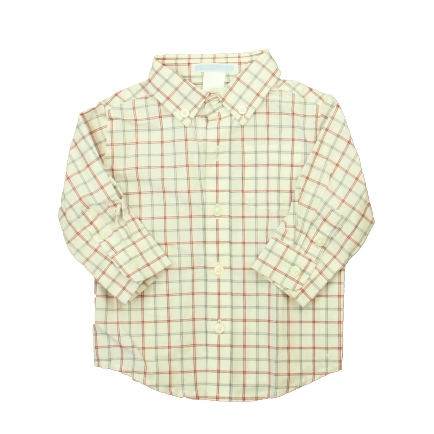 Janie and Jack Boys Ivory | Red | Blue Button Down Long Sleeve Size: 3-6 Months Ivory | Red | Blue