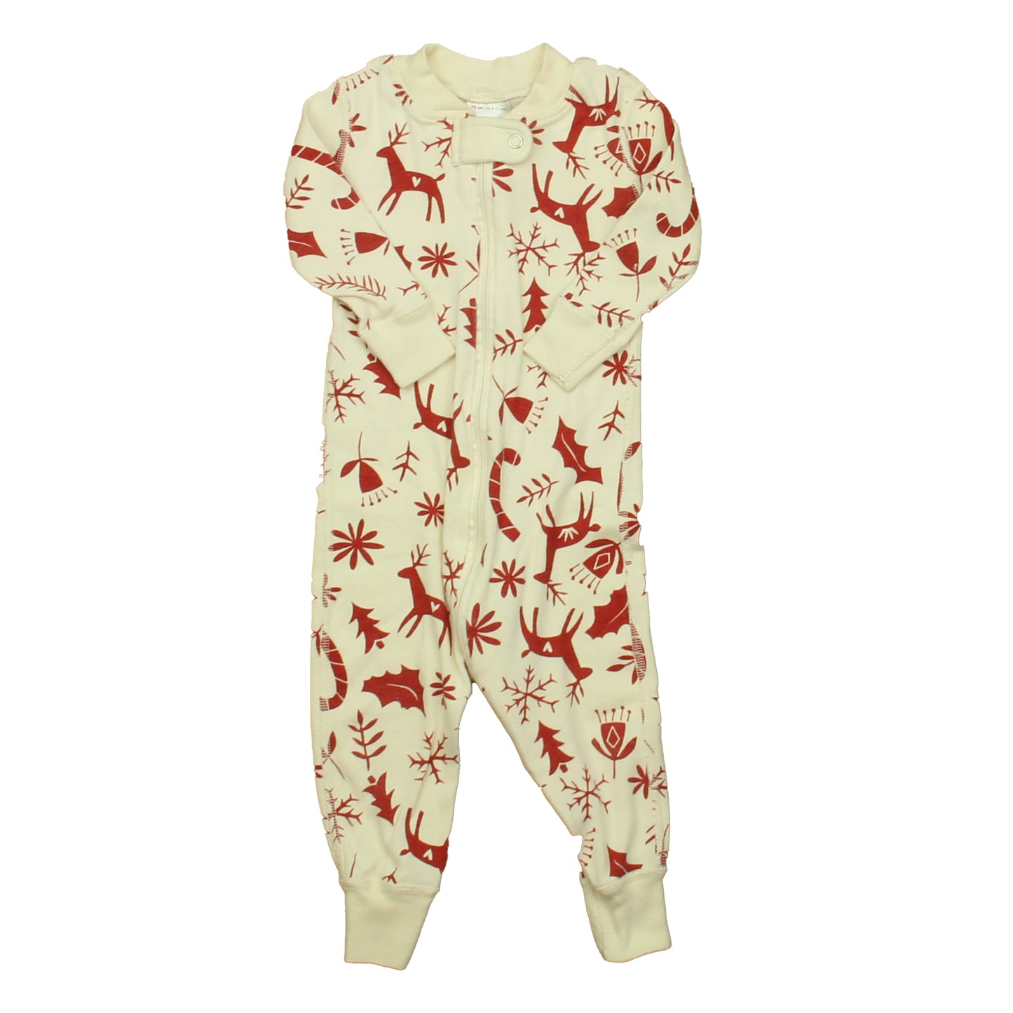 Hanna Andersson Girls Ivory | Red Reindeer 1-piece Non-footed Pajamas Size: 6-12 Months Ivory | Red Reindeer