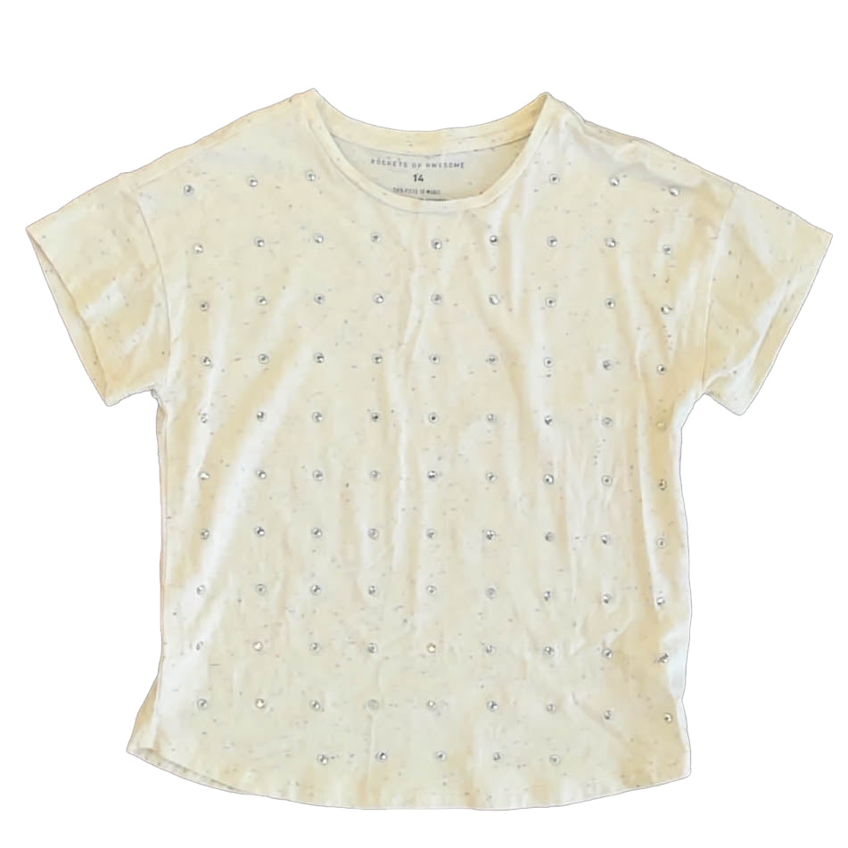 Rockets Of Awesome Girls Ivory Rhinestones T-Shirt Size: 14 Years Ivory Rhinestones