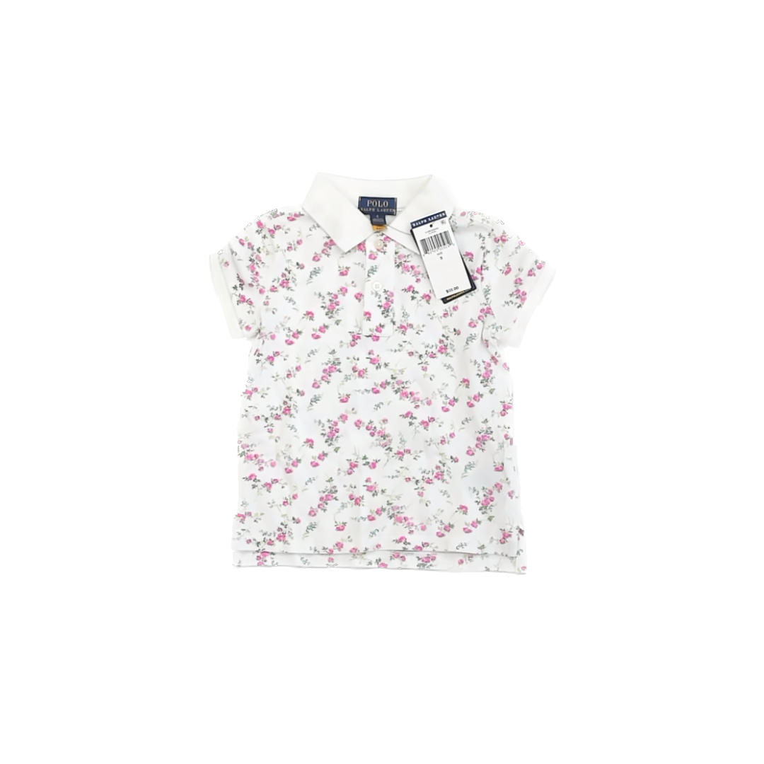 Ralph Lauren Girls Ivory Roses Polo Shirt Size: 5T Ivory Roses