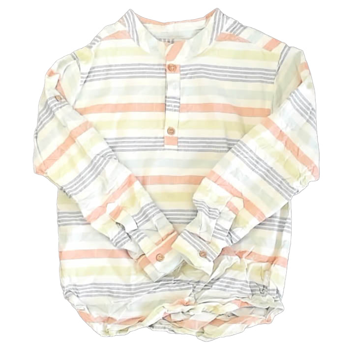 tutto piccolo Boys Ivory Stripe Button Down Long Sleeve Size: 6 Years Ivory Stripe
