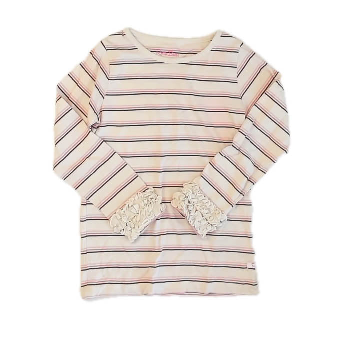 Ruffle Butts Girls Ivory Stripe Long Sleeve T-Shirt Size: 7 Years Ivory Stripe