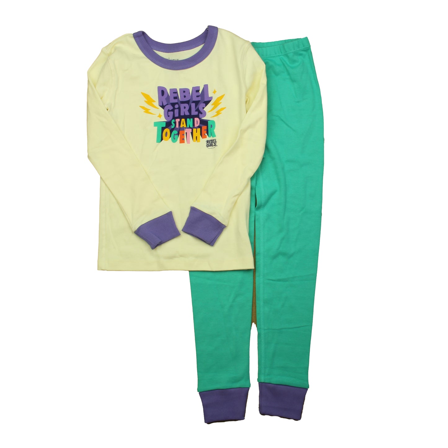 Mightly Girls Ivory | Turquoise 2-piece Pajamas Size: 6-14 Years Ivory | Turquoise