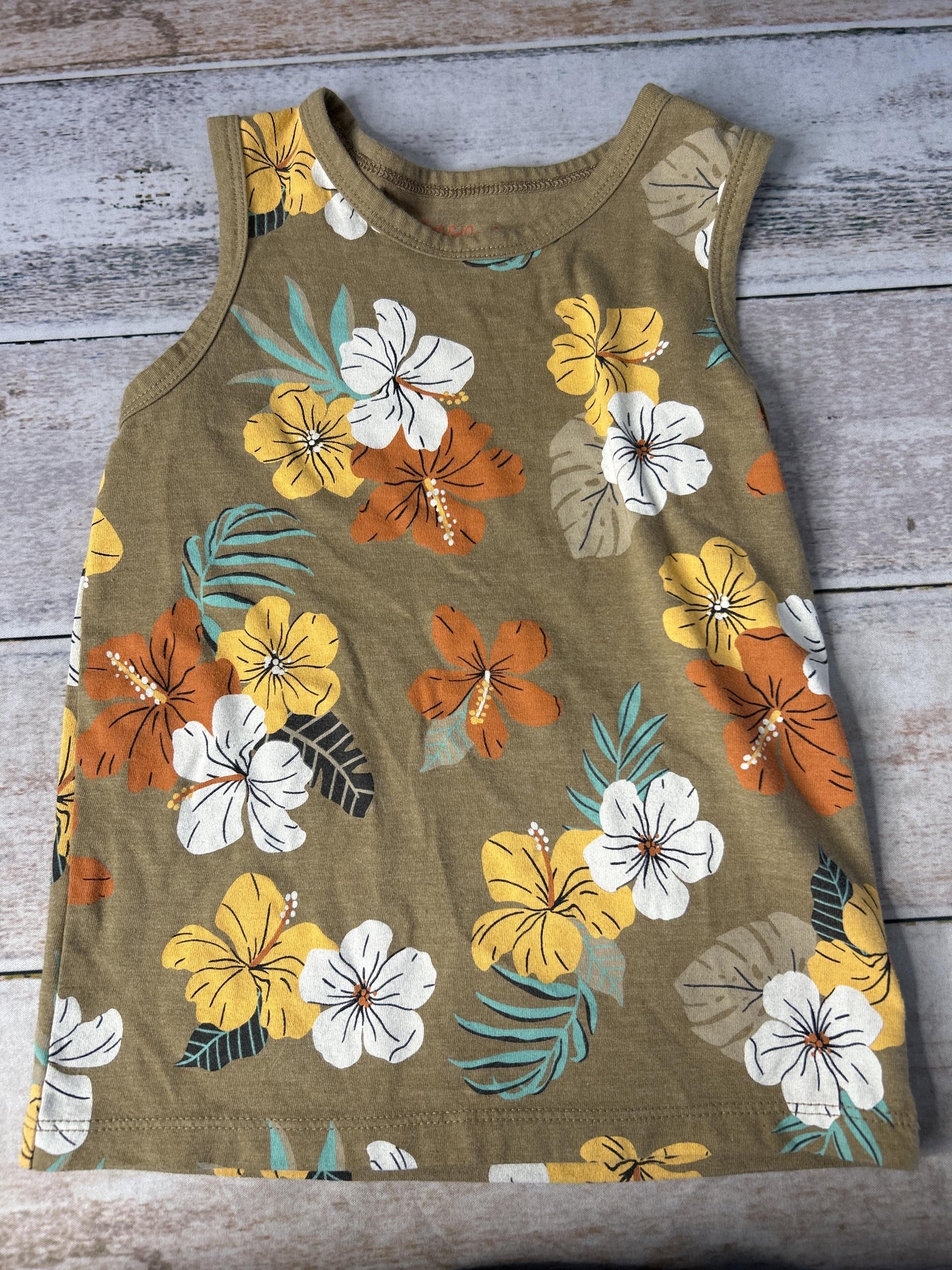 Unisex Khaki | Flowers Short Sleeve Shirt Size: 4T Khaki | Flowers