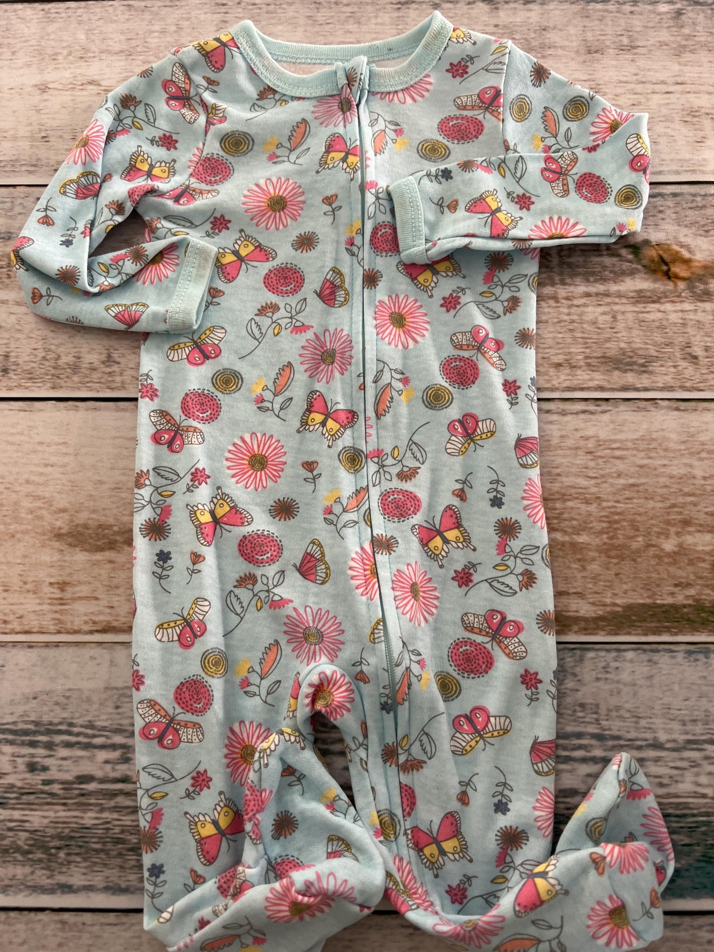 Girls Light Blue | Flowers Pajamas Size: 6-9 months Light Blue | Flowers