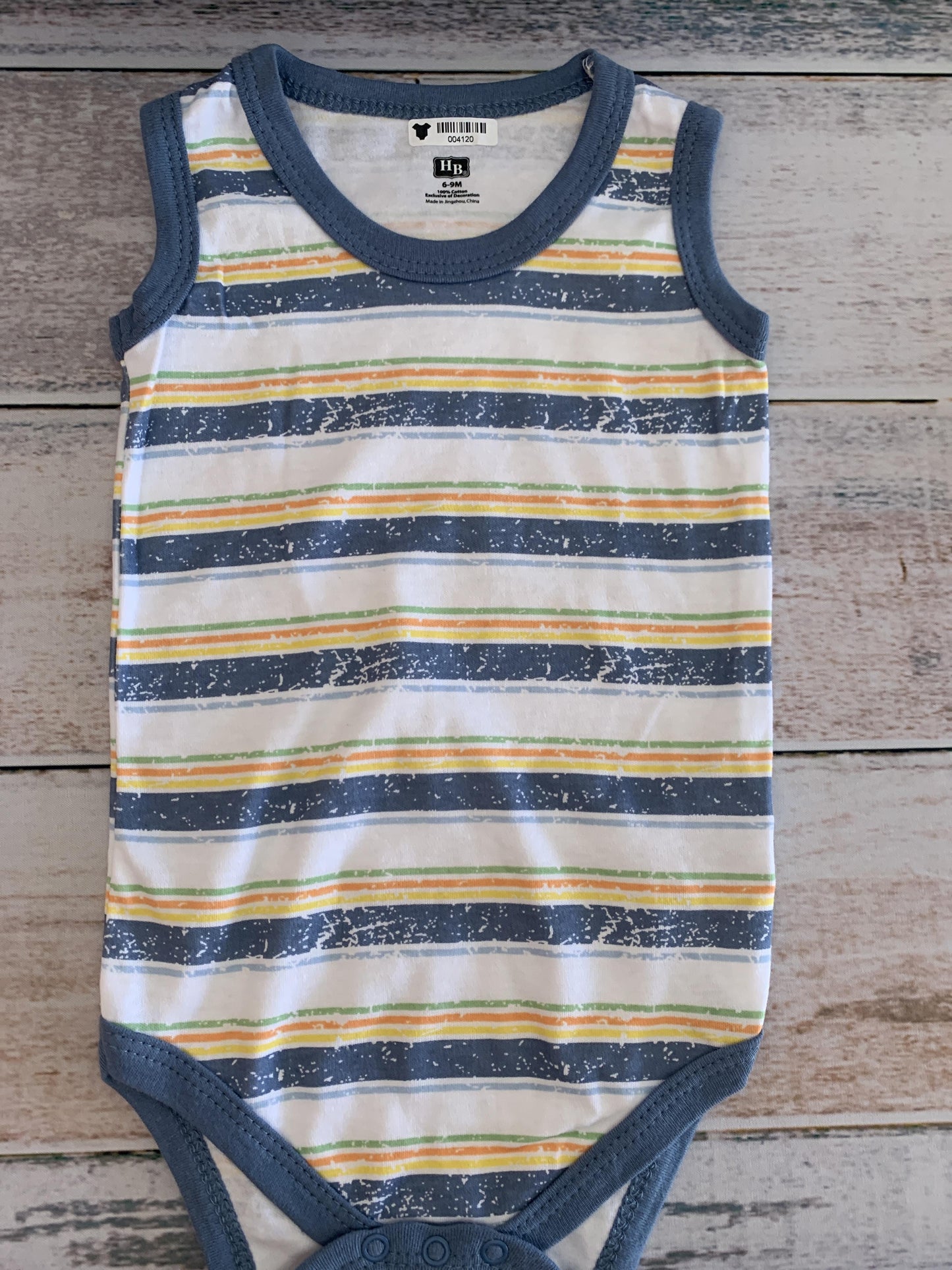 Boys Light Blue | light green | White | Stripe | Retro Onesie Size: 6-9 months Light Blue | light green | White | Stripe | Retro