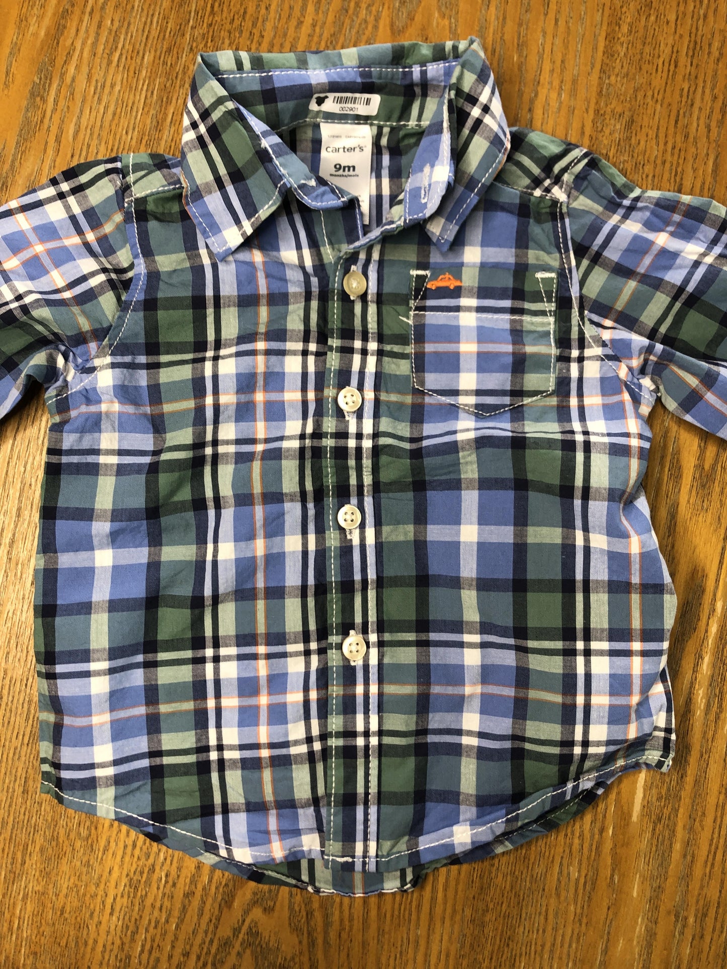 Carters Boys Light Blue | light green | White Button Down Short Sleeve Size: 6-9 months Light Blue | light green | White