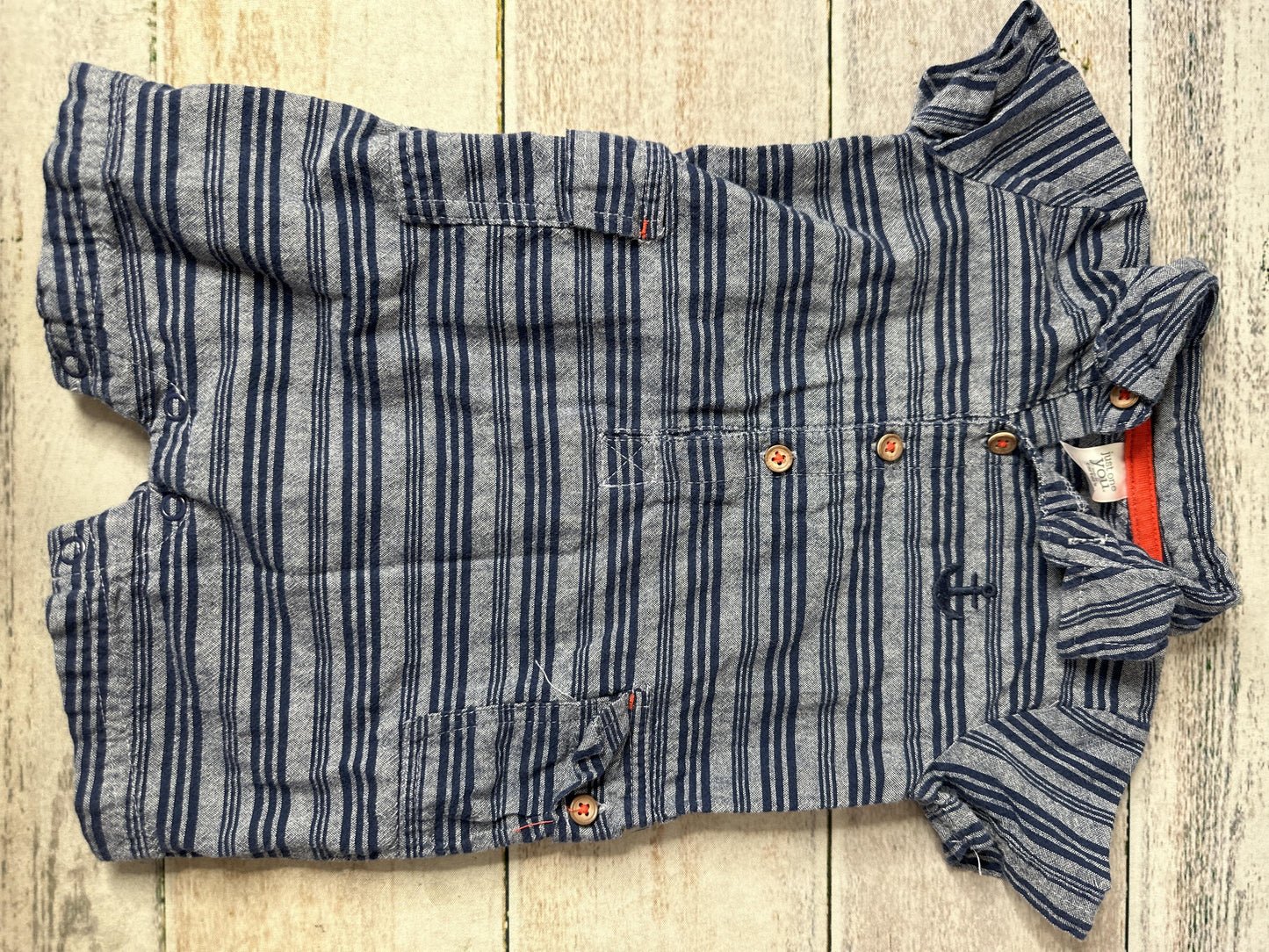 Carters Boys Light Blue | Navy Blue Romper Size: 6-9 months Light Blue | Navy Blue