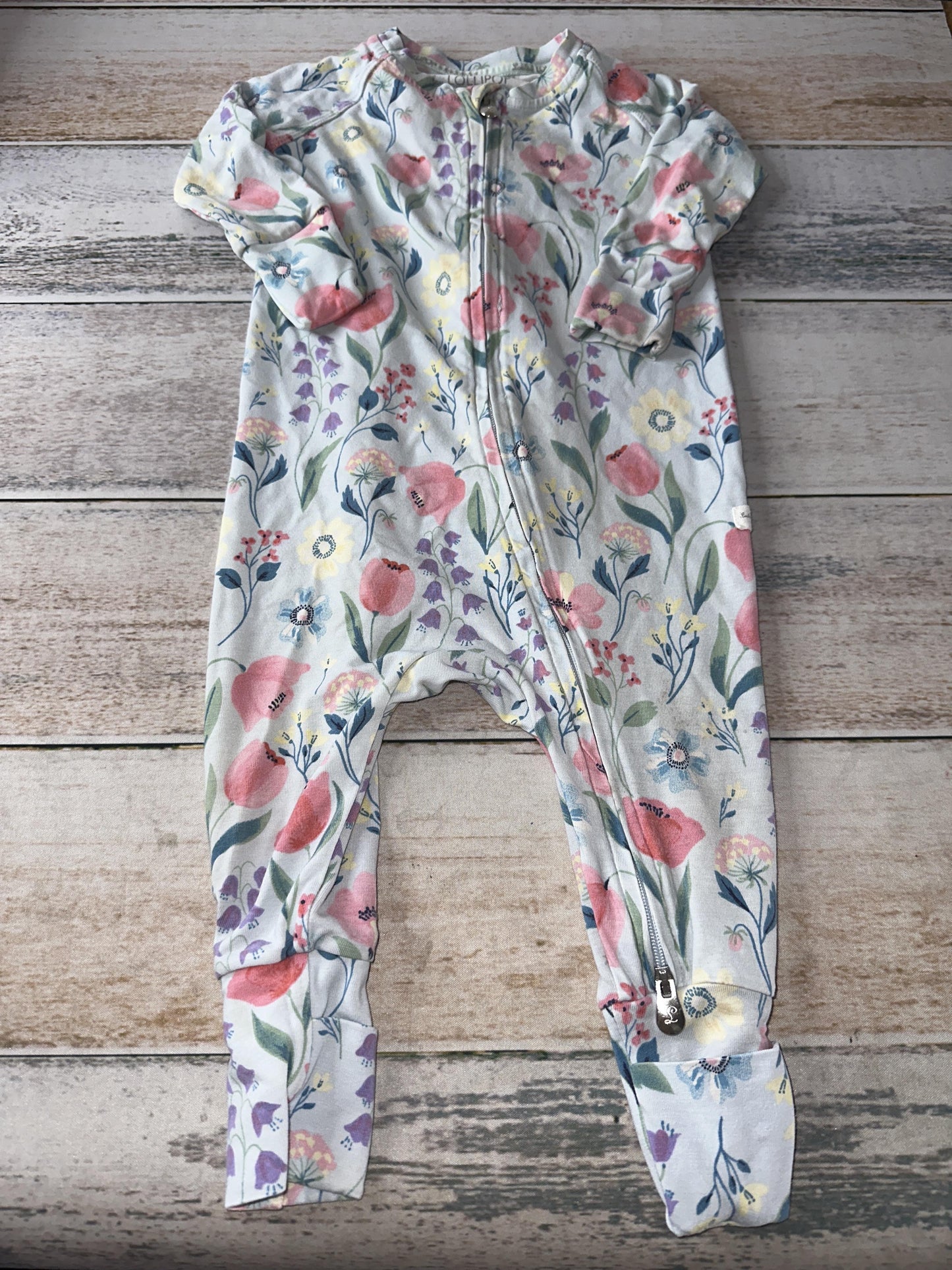 Loulou Lollipop Girls Light Blue | Pink floral Pajamas Size: 6-12 months Light Blue | Pink floral