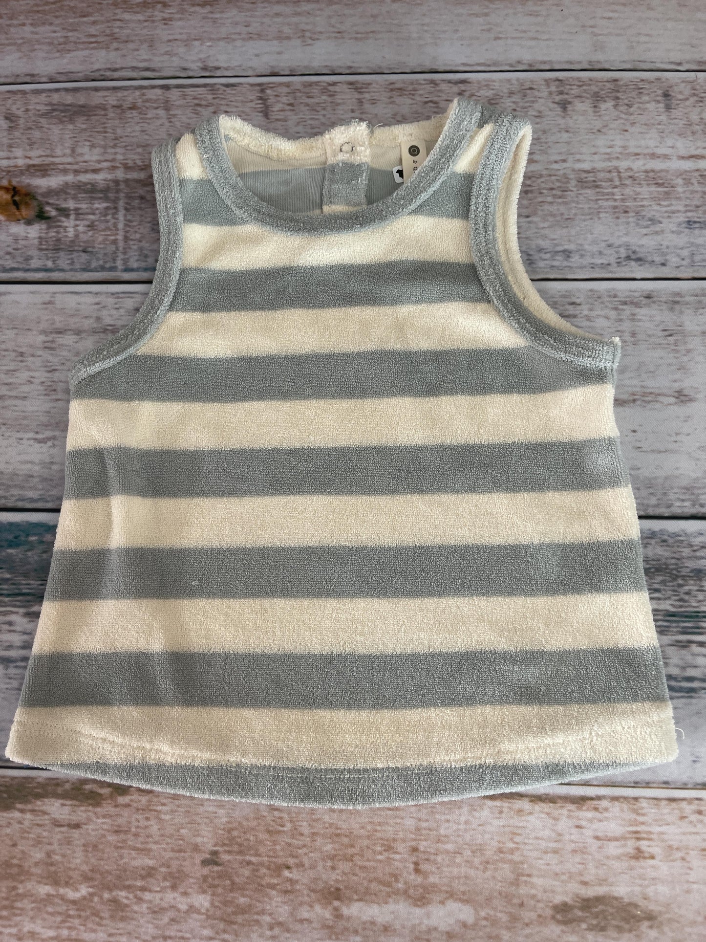 Q by Quincy Mae Unisex Light Blue | Stripe | cream Tank Top Size: 12-18 months Light Blue | Stripe | cream