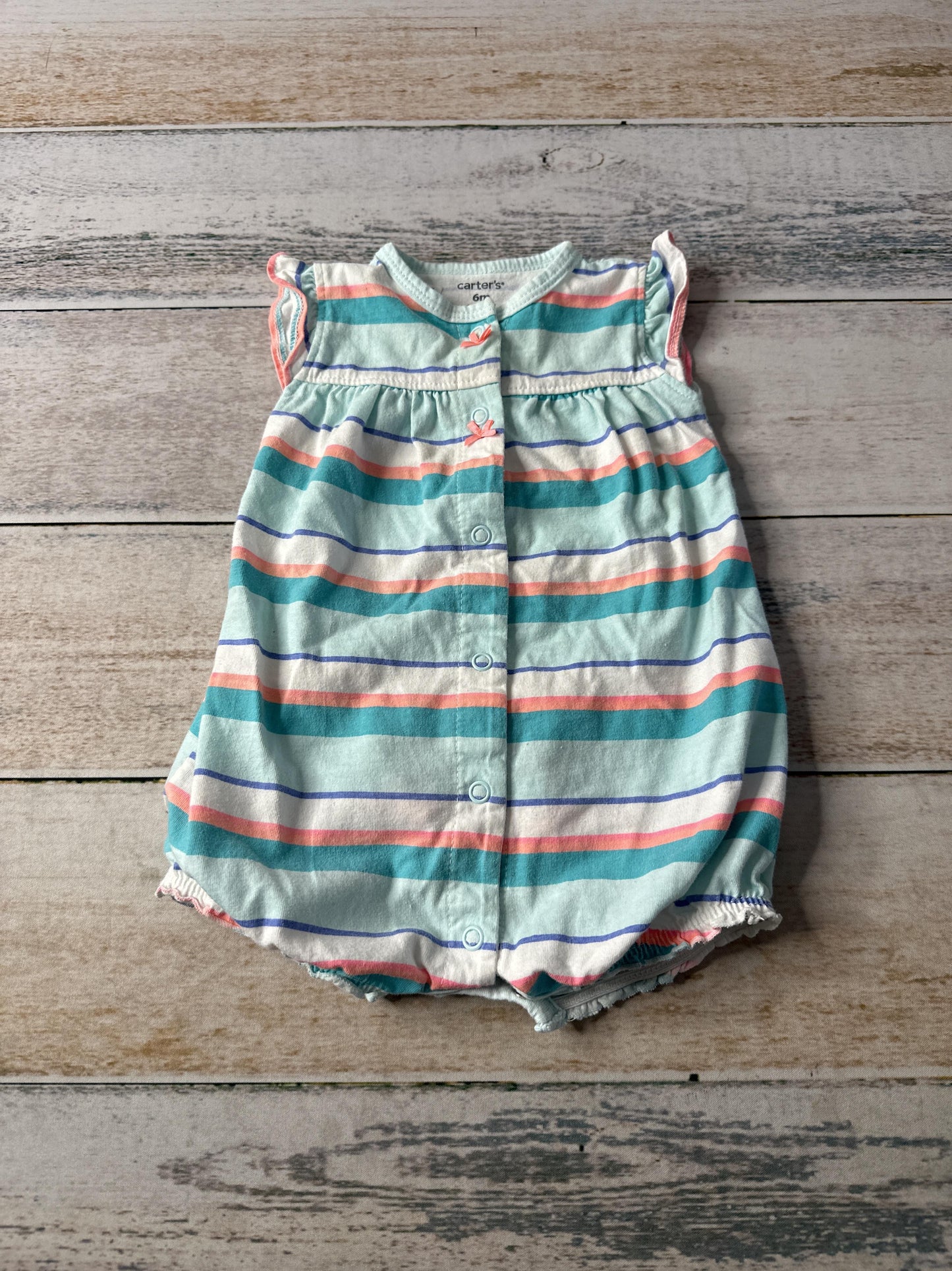 Carters Girls Light Blue | Teal | pink | Stripe Romper Size: 6 months Light Blue | Teal | pink | Stripe